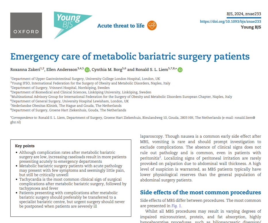 Emergency care of metabolic bariatric surgery patients