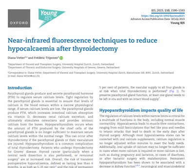 Near-infrared fluorescence techniques to reduce hypocalcaemia after thyroidectomy