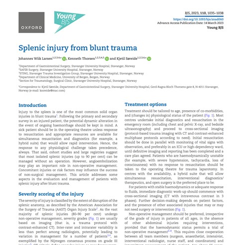 Splenic injury from blunt trauma
